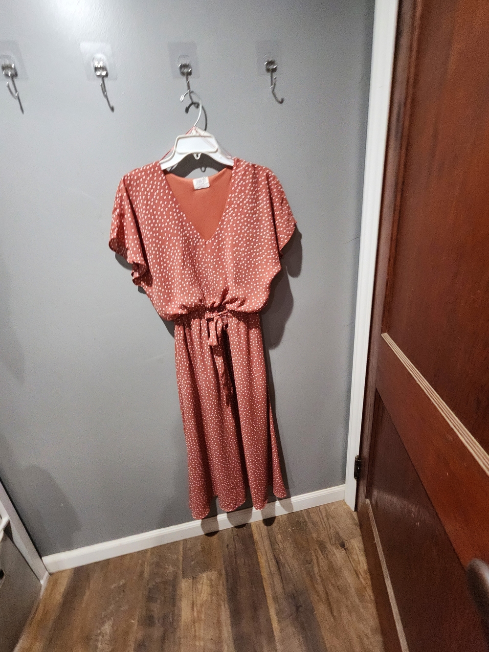 Sienna Sky Rust Polka Dot Maxi Dress. Has POCKETS! - Picture 6 of 7